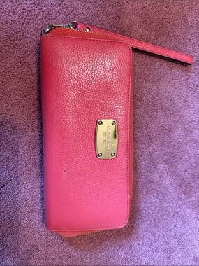 Michael Kors Hot Pink Pebbled Leather Zip Wristlet Wallet